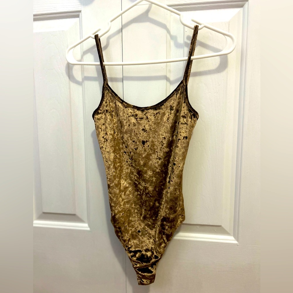 Brandy Melville Gold Velvet Bodysuit